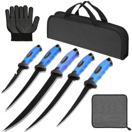 AOFUXTI Fillet Knife for Fish - Bait Knife, Fish Fillet Knife Set Includes 5/6/7/9 inch, Sharpener, Fishing Knife with Non-Slip Handles Fishing Gear for Filleting and Boning