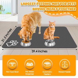 Dog Food Mat, 39.4"x31.5" Largest Absorbent Dog Mat for Food and Water, Non Skid Cat Bowl Mat, No Stains Quick Dry for Pet Water Dispenser Pet Supplies for Messy