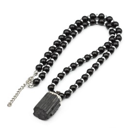 Natural Raw Tourmaline Pendant, Genuine Black Onyx Beaded Necklace, Black Stone Necklace, Gemstone Necklace, 8mm Beads, Unique Fashion Jewelry, Healing Crystal Chakra Necklace, Crystal Pendant