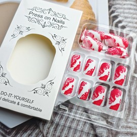 24Pcs Red Lips Press on Nails Short Square Fake Nails Matte Designs Full Cover Valentines False Nails Red Lip Print Glue on Nails Romantic Valentine's Acrylic Nails for Women Girls DIY Nail Decor