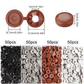 200Pcs Screw Covers White Plastic Screw Cap Hinged Fold Over Caps Rubber Dust Washer Flip Tops for M4-M8 (Black White Grey Brown)