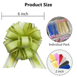 sxvblly 6 PCS Large Pull Bows 6 Inch Bean Green Bows for Gift Wrapping Wedding Basket Decorated Birthday Party Christmas Gift Boxes Flower Decorations