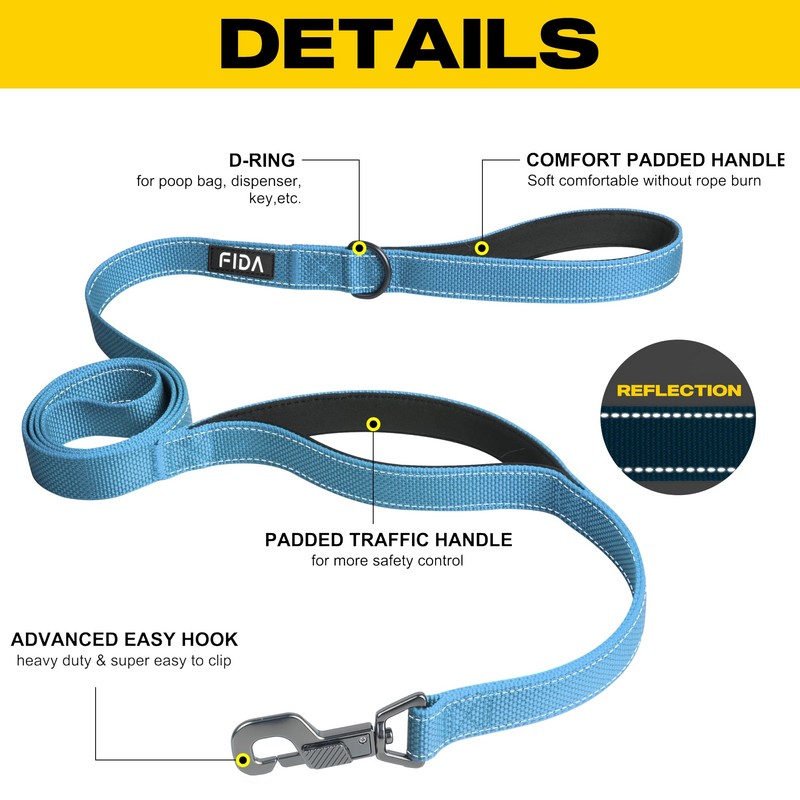 Fida 4 FT Heavy Duty Dog Leash with 2 Comfortable