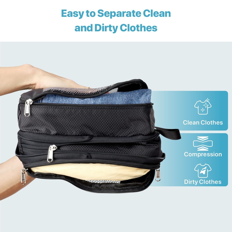 Cambond Double Sided Compression Packing Cubes - Suitcase Organizer, Black