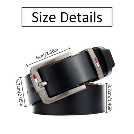 Zliger Men's Leather Belt Pin Buckle Black 37 mm for Suit and Leisure, Silver Buttons