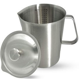 Stainless Steel Pitcher with Lid, 70 oz Large Metal Measuring Cup with Handle, 8 Cup Milk Frothing Jug 2 Liter Water Pitcher for Coffee Latte Art Cappuccino Espresso Machine Accessories