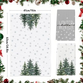 Tea Towels Christmas Set of 2, Kitchen Towels Christmas Trees Kitchen Towels White Grey 41 x 63 cm Tea Towel with Christmas Motifs Trees Snowflakes Hello Winter Decoration Polyester Towels