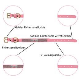 LOVPE Dog Collar,Cat Collar,Sparkly Crystal Diamond Bow-Knot Collar Golden Buckle Premium Velvet Leather with Bling Rhinestones Collar for Puppy Medium Cats Dogs (XS, LightPink)