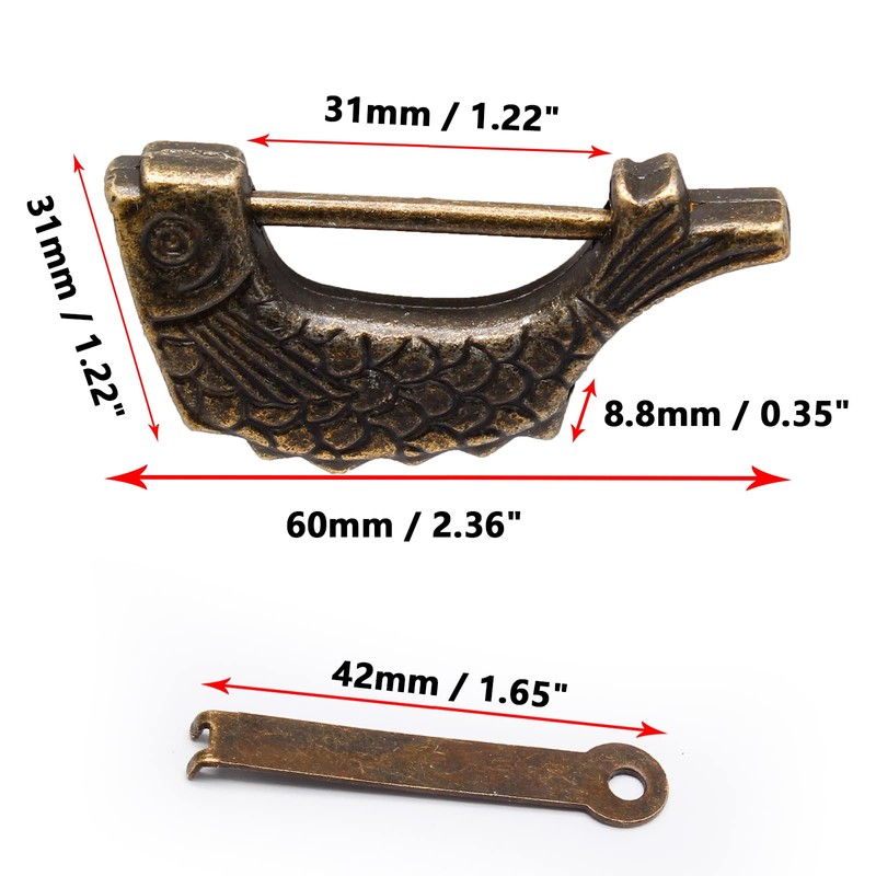 Bivethoi Vintage Fish Shaped Padlock, Bronze Antique Chinese Lock with