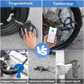 Electronic Cable Lock eLinkSmart Bicycle Lock Fingerprint with Fingerprint / Phone App / iOS Watch 150 cm Length Waterproof Keyless Cable Bick Lock High Security