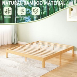 ZIYOO Full Bed Frame 12 Inch Solid Wood Platform Bed with Metal Slats, Natural Bamboo，No Box Spring Needed, Easy Assembly, Heavy Duty Bed Frame，Free of Noise