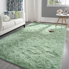 Pettop Fluffy Sage Green Rug for Bedroom Living Room, 8x10 Feet Rectangle Large Rug Plush Fuzzy Carpet for Girls Kids Boys, Non-Slip and Washable Rug for Nursery Classroom Decor Rug