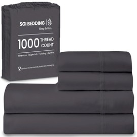 SGI 1000 TC 100% Egyptian Cotton King Sheet Set - 4-Piece Luxury Hotel Bedding, 17” Deep Pocket, Premium, Ultra-Soft & Silky, Cooling, Durable - Dark Grey