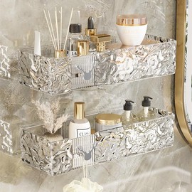 2 Acrylic Shower shelves with 4adhesive Replacement, Shower Caddy Adhesive, Over-the-toilet storage, Shower Organizer, Acrylic Bathroom Shelves, Wall Mount Clear Acrylic Shelves For Bathroom & Kitchen