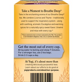 Yogi Tea Breathe Deep Tea - 16 Tea Bags per Pack (4 Packs) - Organic Respiratory Tea - Supports Respiratory Health - Includes Licorice Root, Eucalyptus Leaf, Ginger Root & Cinnamon Bark