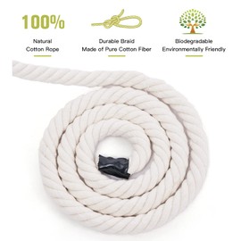 Natural Cotton Rope 1/2 Inch x 100 Feet, 4-Strand Twisted Cotton Rope, Natural Thick White Rope, Soft Rope Cord, Craft Rope for Sports, Décor, Pet Toys, DIY Crafts, Macramé & Indoor Outdoor Use