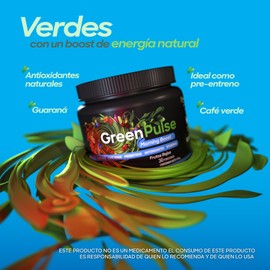 Green Pulse Morning Boost | Jugo Verde en Polvo con Guaraná y Café Verde | Energía Natural y Pre entreno | Antioxidantes | Fibra y Probióticos | Sabor Frutos Rojos | Sin Azúcar Añadida