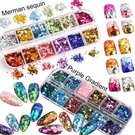 2 Boxes 24 Colors Chameleon Holographic Glitter Mermaid Nail Art Sequins 3D Flakes Laser Gradient Nail Glitter Design Shiny Glitters Powder Accessories for Women Manicure DIY Nail Art Decorations