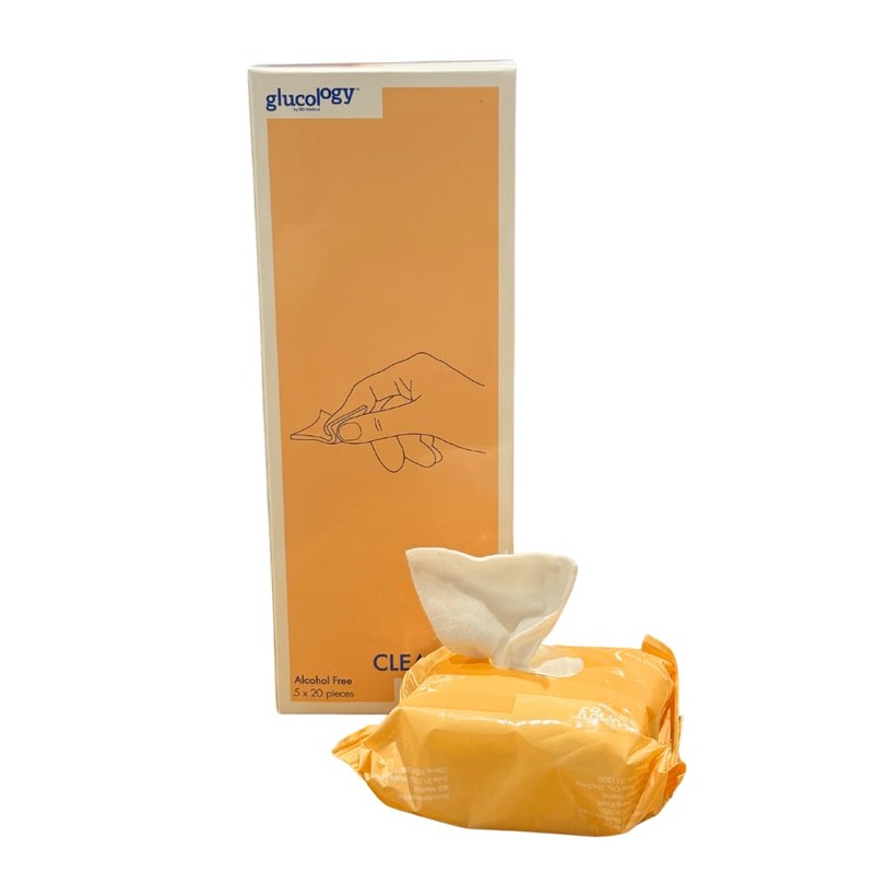 Glucology Alcohol Free Finger Cleaning Wipes | 100 Wipes |