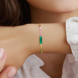 Agriajun Colorful Beaded Green Gemstone Bracelets for Women,Cute Square Natural Stone Adjustable Purple String Bohemia Multicolor Beads Bracelet Friendship Jewelry Gift.