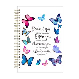 Inspirational Quotes Butterfly Decor Spiral Notebook Journal,Softcover with Removable Dividers Wire Bound Hardcover 160 Pages/80 Sheets Each, A5(8.4"x 6.4") for Students Office Business Diary Book