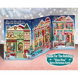 Home For The Holidays Christmas Cards | Package of 8 Cards and Envelopes | Large 3 Panel Displayable Christmas Cards