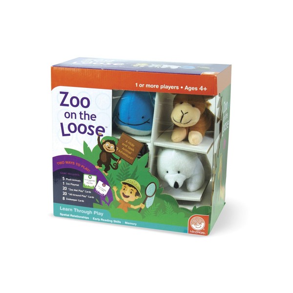 MindWare Zoo On The Loose – Stuffed Animal Zookeeper Early Learning Game for Kids– Includes 5 Stuffed Animals – for 1 or More Players, Ages 4+