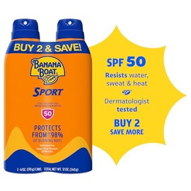 Banana Boat Sport Ultra SPF 50 Sunscreen Spray | Banana Boat Sunscreen Spray SPF 50, Water Resistant, Oxybenzone Free, Sunblock, 6oz each Twin Pack