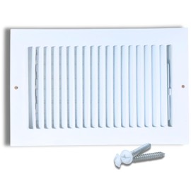 6x12 Inch (Duct Opening) White Air Vent Cover for Floor, One-Way Louvered Register, Solid Steel HVAC Cover