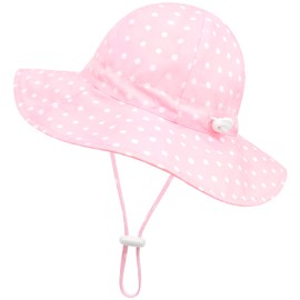 Olreco Girls Baby Sun Hat, Polka Dots, Pink, White, UPF 50+, 6-12 Months