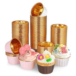 Muffin Cases Paper, Pack of 150 Cupcake Muffin Cases Made of Aluminium Foil, Cupcake Cases for Birthday, Christmas Party, Muffin Mould (White, Pink, Brown)