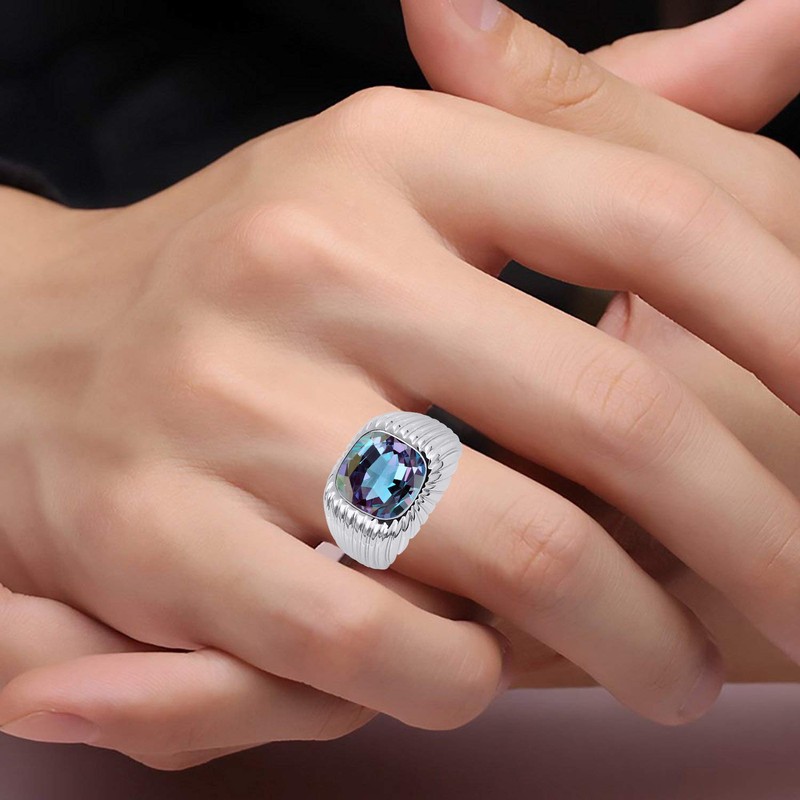 Rylos Men's Ring - Gorgeous 12MM Alexandrite in Solid Sterling