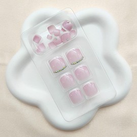 Pink Press on Toenails Short Fake Toenails White French Glue on Toe Nails Square Full Cover Acrylic Toenails Summer Artificial Rhinestones Toenails for Women 24 Pcs