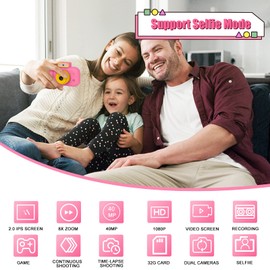 Kids Camera, Toddler Camera, Upgrade HD Selfie Kids Digital Camera, Mini Kid Video Camera with 32GB SD Card, Birthday Christmas Toys Gifts for 3 4 5 6 7 8 Year Old Girls Boy Children by Colnic (Pink)
