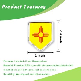 New Mexico Flag Decal Sticker Car Emblem New Mexico Flag Car Decoration Accessories Chrome Shield for Truck Vehicles Cars, 2 Pack