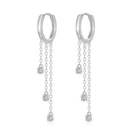 Hasnsofie Silver Hoop Earrings Hanging, 925 Sterling Silver Round Hoop Earrings for Women, Hypoallergenic Long Tassel Chain Drop Earrings with Zirconia, Small Hoop Earrings with Gift Box, Sterling