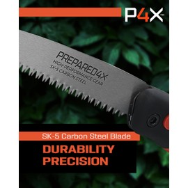 Prepared4X Folding Saw - 8.5" Camping Saw for wood cutting -Heavy Duty, Lightweight SK-5 Steel Blade with Safety Lock, Ergonomic Non-Slip Grip