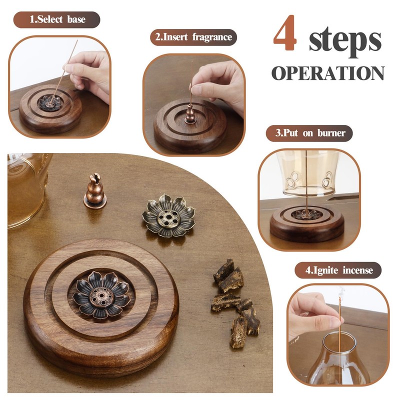 Glass Incense Holder for Sticks, Wooden Incense Stick Holder with