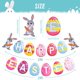 AhfuLife Easter Decorations Happy Easter Banner, 8 Pcs Bunny Easter Egg Chick Hanging Swirl, Larger Happy Easter Banner Sign for Home Office School Decor,Party Supplies Decorations (style 1)