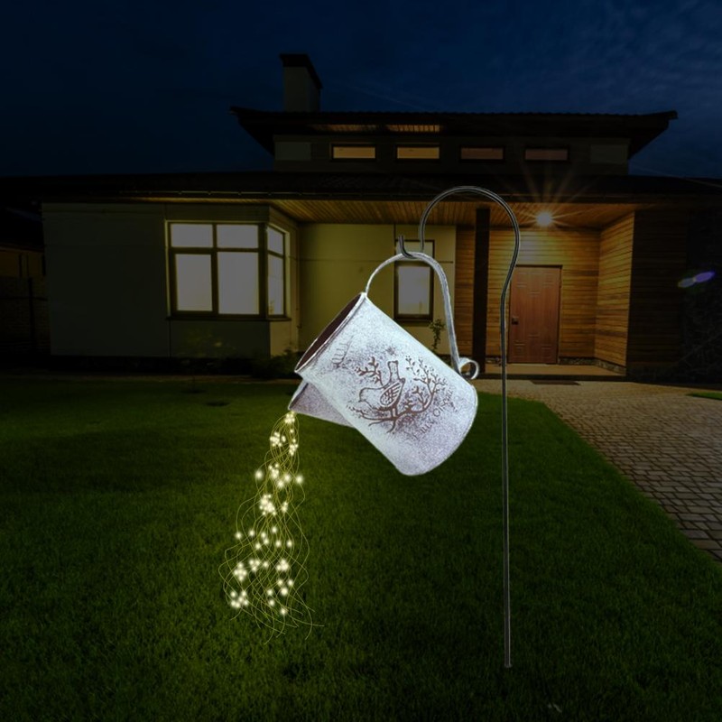 Watering Can with Lights Outdoor Hanging Lantern Metal Waterproof Garden
