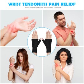 AOOWU Compression Support Thumb Splint, Pack of 2 Compressive Wrist Support Arthritis Gloves, Elastic Bandage Thumb Support, Breathable Thumb Support, Wrist Bandage for Men and Women, S