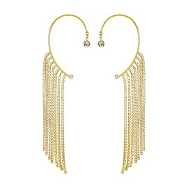 Sparkling Crystal Tassel Earrings Long Tassel Ear Cuffs Dangle Chain Clip On Crawler Ear Cuffs No piercing Accessories Dangle Ear Cuff Jewelry (Gold)
