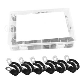 SHINEOFI 48 Pcs Stainless Steel Cable Clamps Assortment Kit with Rubber Cushions Grade Metal Pipe Clamps for Automotive Industrial and Household Projects Harsh Environments