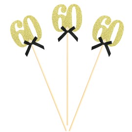 Sotpot 8 pcs Gold Glitter 60th Birthday Centerpiece Sticks, Number 60 with Bow Centerpieces Table Flower Topper for Man Woman 60th Birthday Anniversary Table Party Decorations