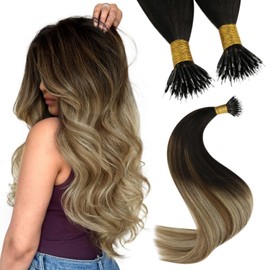 YoungSee Nano Ring Hair Extensions Balayage 20 Inch Nano Extensions Human Hair Balayage Dark Brown to Medium Brown with Blonde Nano Tip Extensions Ombre Nano Bead Hair Extensions Cold Fusion50s 50g