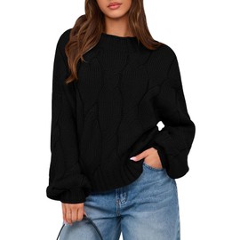 PRETTYGARDEN Women's Cable Knit Sweaters Casual Long Sleeve Crewneck Oversized Chunky Fall Winter Sweater Pullover Tops 2024 (Black,M)