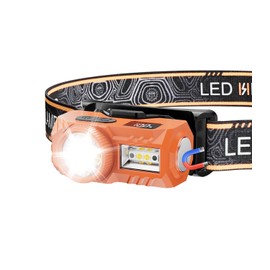 LED Headlamp Rechargeable with Motion Sensor - Super Bright Head Lamp with 6 Modes for Camping & Hiking Gear Essentials, IPX4 Waterproof Headlight Flashlight with Red Light, USB Cable Included(Orange)
