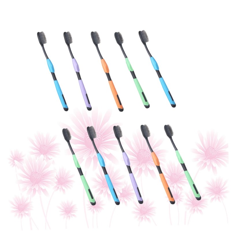 NOLITOY 10pcs Super Soft Bamboo Charcoal Toothbrushes Household for Men