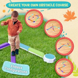 Acorn Avenue Balance Beam and Toddler Stepping Stones 13 Pieces, Non-Slip Plastic Balance Stackable Stepping Stones, Sensory Toys for Toddlers, Indoor or Outdoor Play, Easy Storage