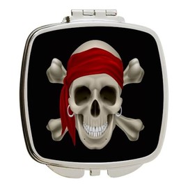 Island Gifting - 4 Inch Ceramic Tile Art - Silhouette Motorcycle on Orange Glow Sunset - Square Compact Mirror - Travel Mirror